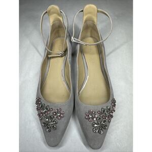 Etienne Aigner Embellished Grey Flats Rhinestones Romantic Ballet Size 8